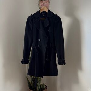 Moda International Black Double-Breasted Wool Trench
